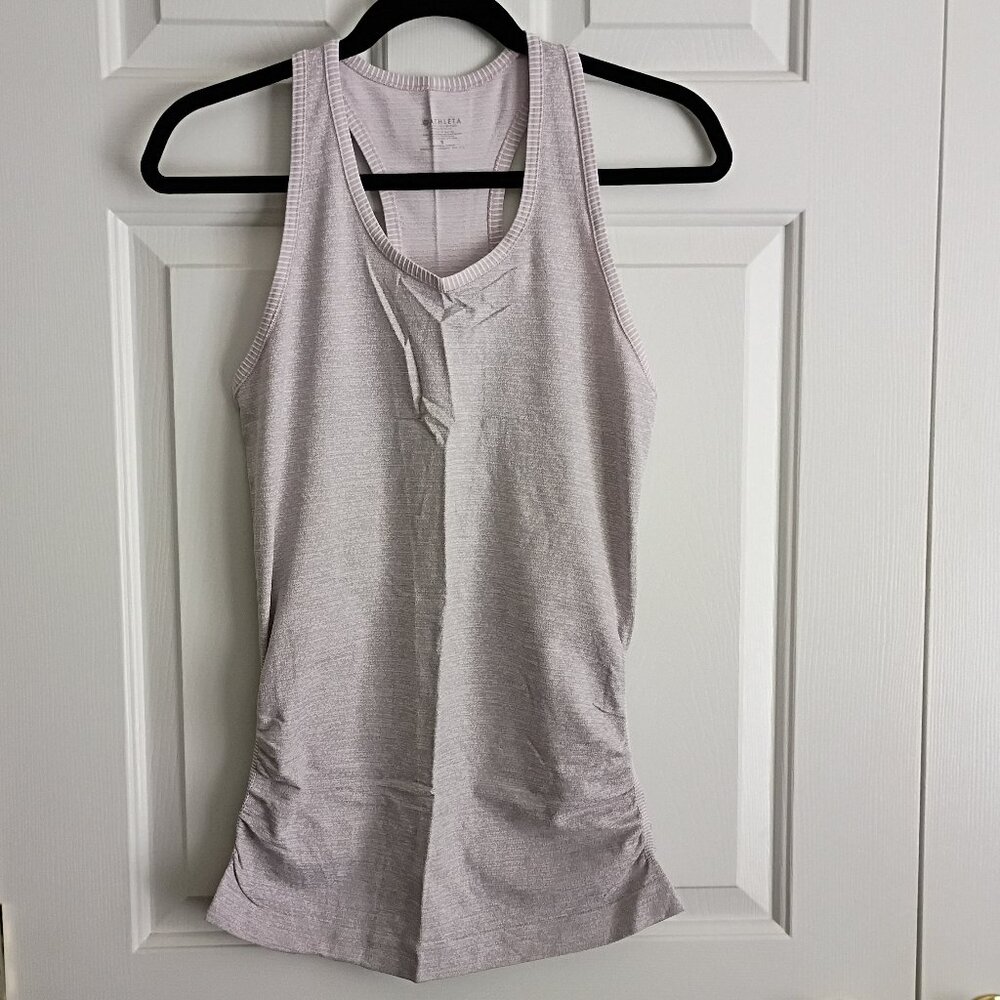 ATHLETA Pink/Gray Ruched Side Tank Top Athletic Stretchy Knit Racerback Size S